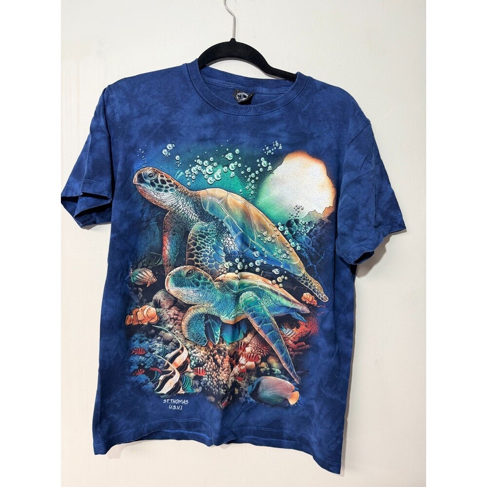 Caballo St Thomas USVI Sea Turtle T Shirt Adult Medium Blue Double Sided Graphic
